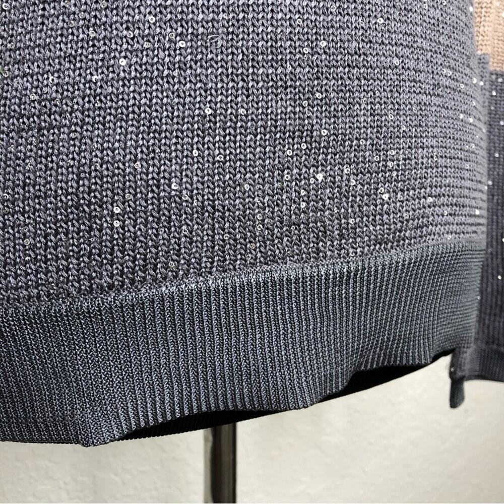 Whbm Tan And Gray Color Block Sequin Sweater Size… - image 5
